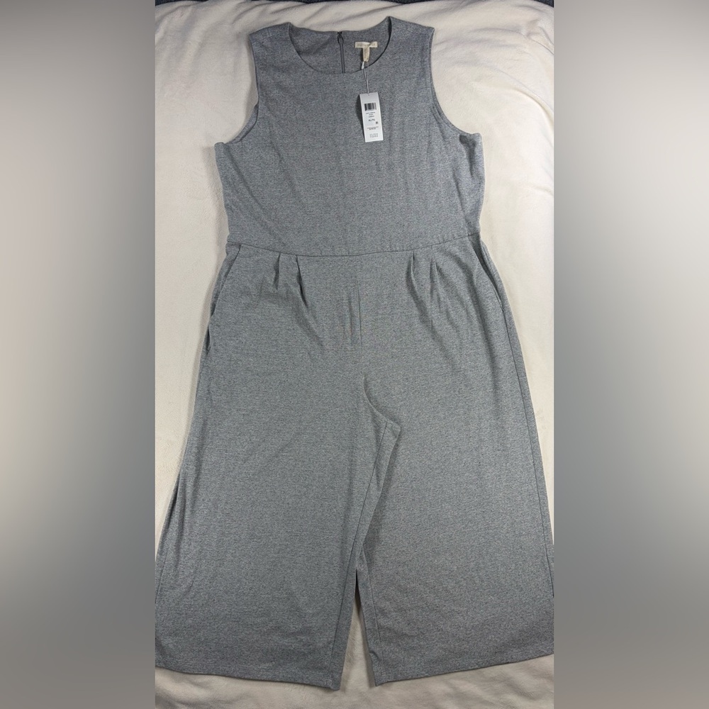 NWT Eileen Fisher Speckled Organic Cotton Jumpsuit in Moon Gray Crop Jumper XL - Picture 1 of 11